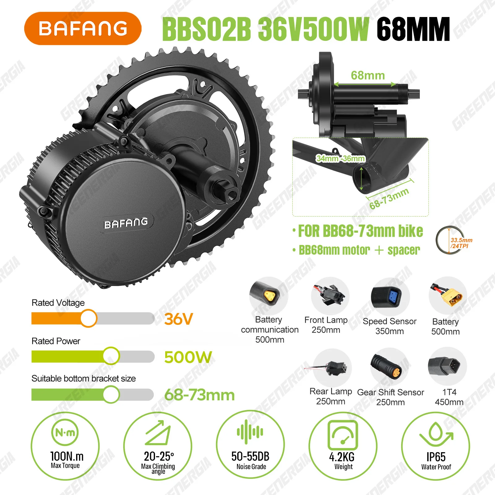 Bafang BBS02B 36V 500W Mid Drive Motor Bike Electric Bicycle Conversion Kits 8fun M315 Fit for BB Size 68mm-73mm Central Engine