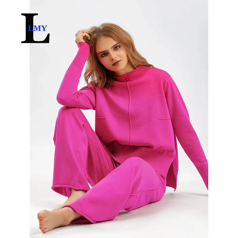 

LMY Warm 2 piece sets womens outfits For Women Knitted Long Sleeve Set Top And Pants Tracksuit Women Sweater Set Knitted Suits