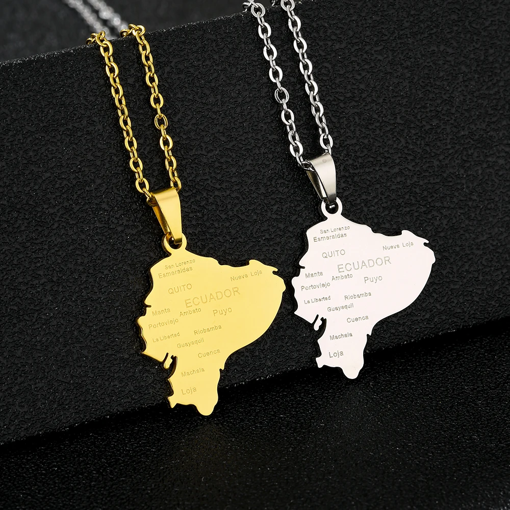 الفولاذ المقاوم للصدأ الإكوادور خريطة العلم مدينة قلادة قلادة للرجال النساء الأزواج BFF الوطنية النمط الوطني مجوهرات هدية عيد ميلاد #2