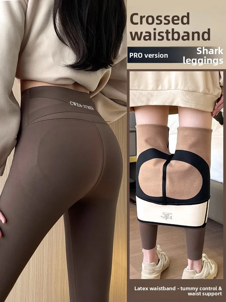 

Брюки для йоги с высокой талией Thiened Fce на подкладке, теплые брюки из кожи ковчег, эластичные зимние леггинсы с подтяжкой живота