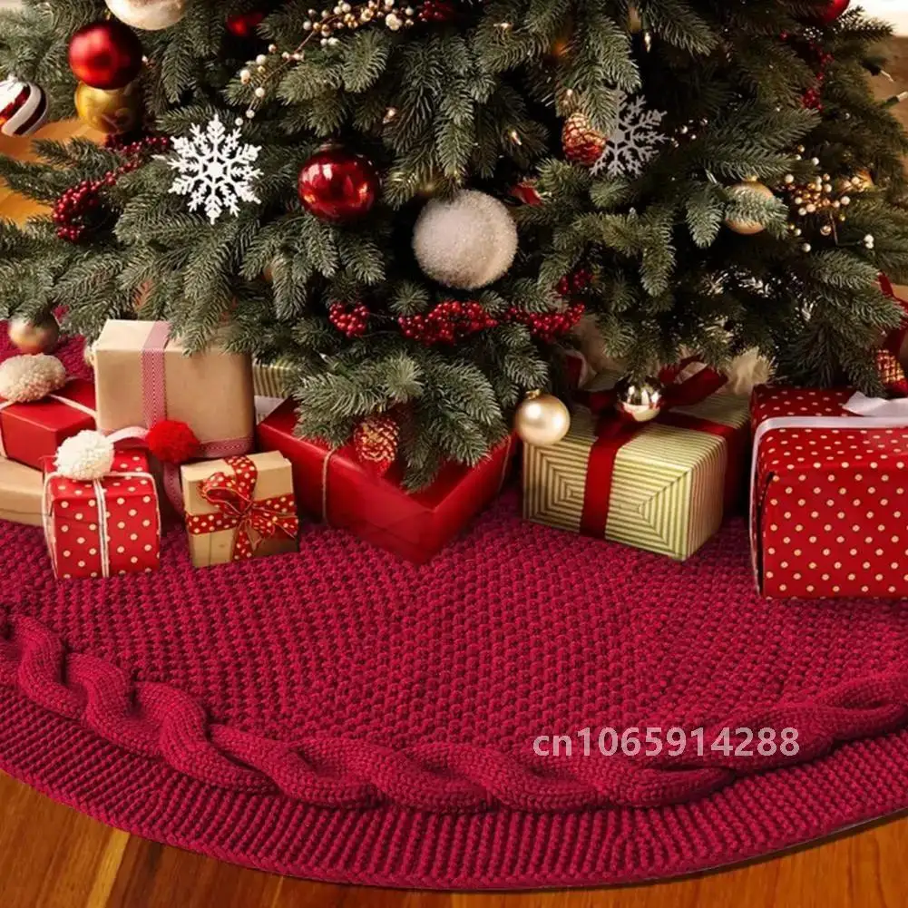 Christmas Tree Skirt Colorfast Knitted Braided Rope Knit Red And White Xmas Tree Skirt Small Tree Base Cover For Christmas