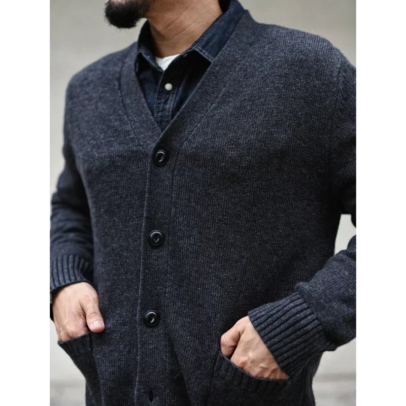 Sauce Zhan Mens Sweater Cardigan Sweater for Man Sheep Wool Vintage Autumn Winter Sweater Coat