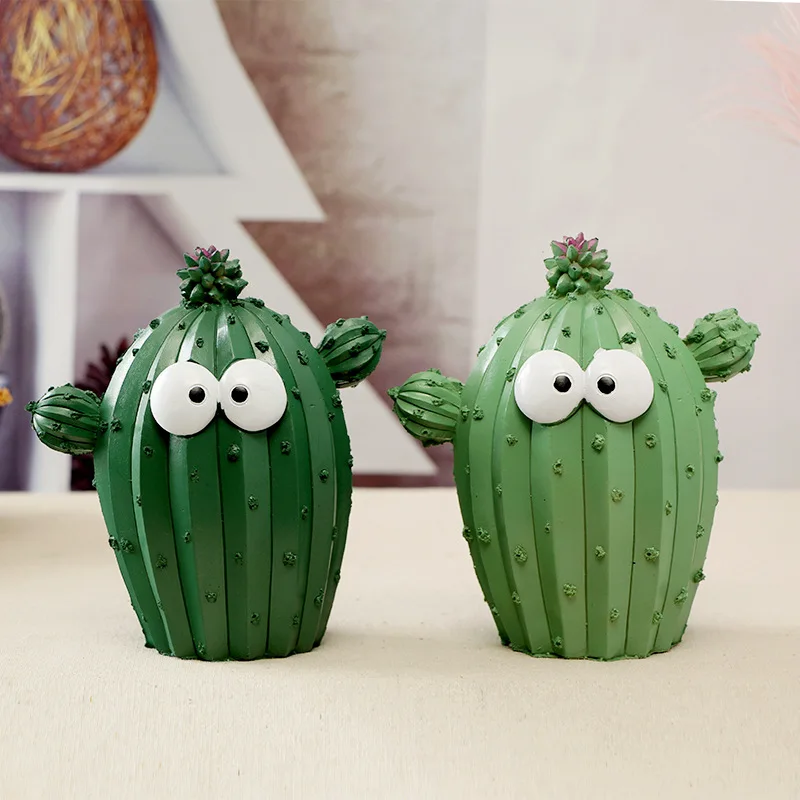 Cactus Coin Piggy Bank Money Boxes Girl Birthday Children Christmas Gift Facial Expression Unique Plant Resin Home Decor