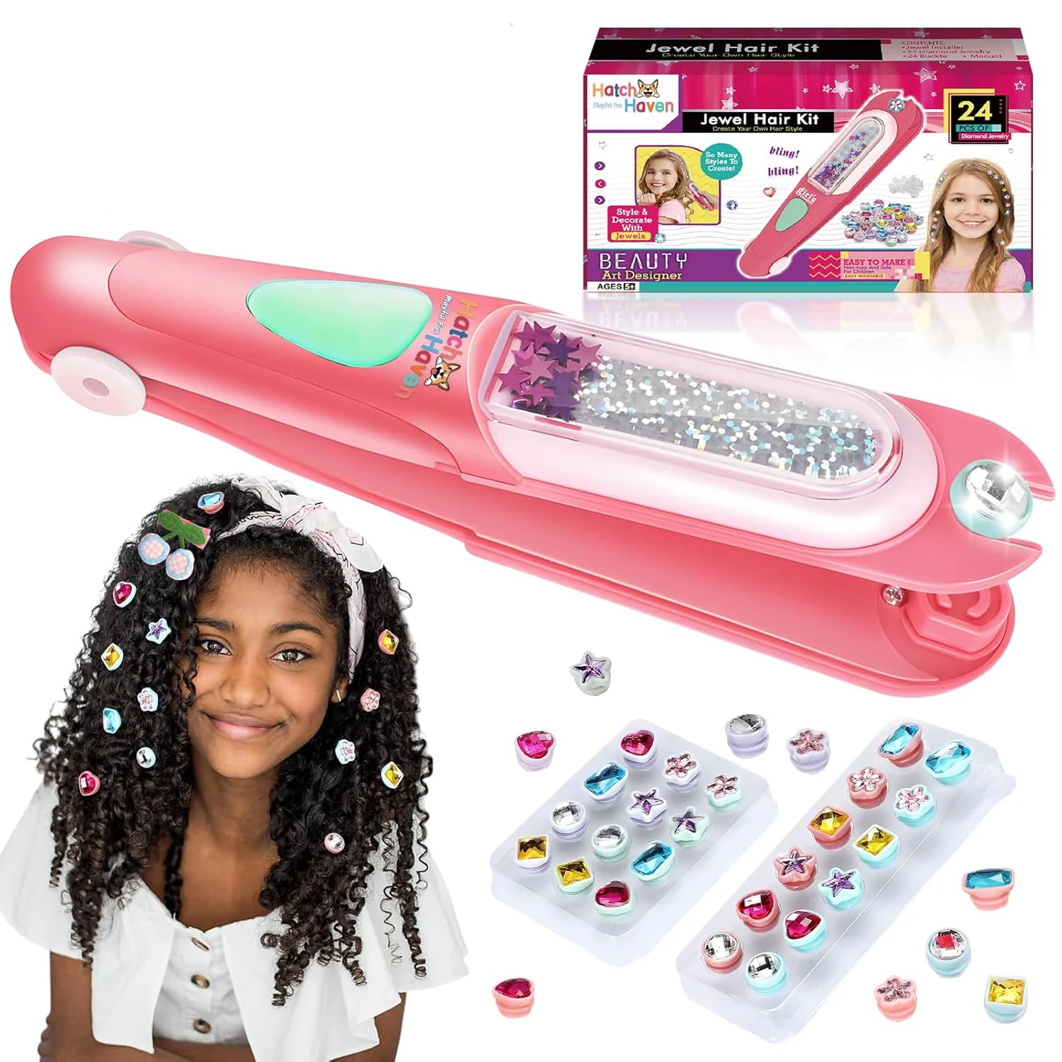 Haar-Edelstein-Stempel-Set, Bling-Juwelen mit wiederverwendbaren Diamanten, Haar-Styling-Werkzeug für Mädchen, Schönheit, Spielzeug, Kleid, Kind, glitzernde Kopfbedeckung, Geschenke