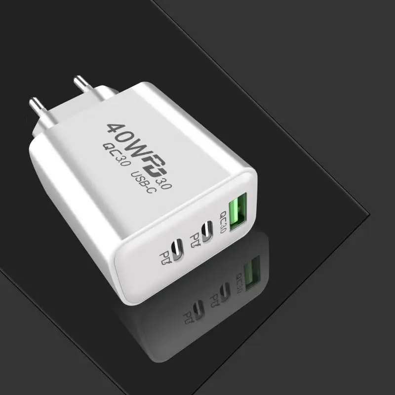 40W USB C Charger Plug 40W Super Fast 3 Ports Type C Plug Universal Fireproof PD Power Adapter Multi USB Plug Type C Charging