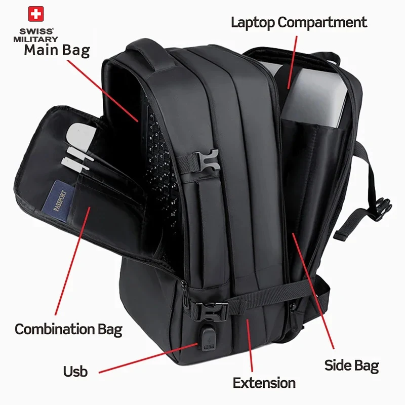 17 Inch Laptop Backpack Men Multi Pocket Expandable Waterproof USB Backpack Business Travel Backpack Daily commute BagMochilas