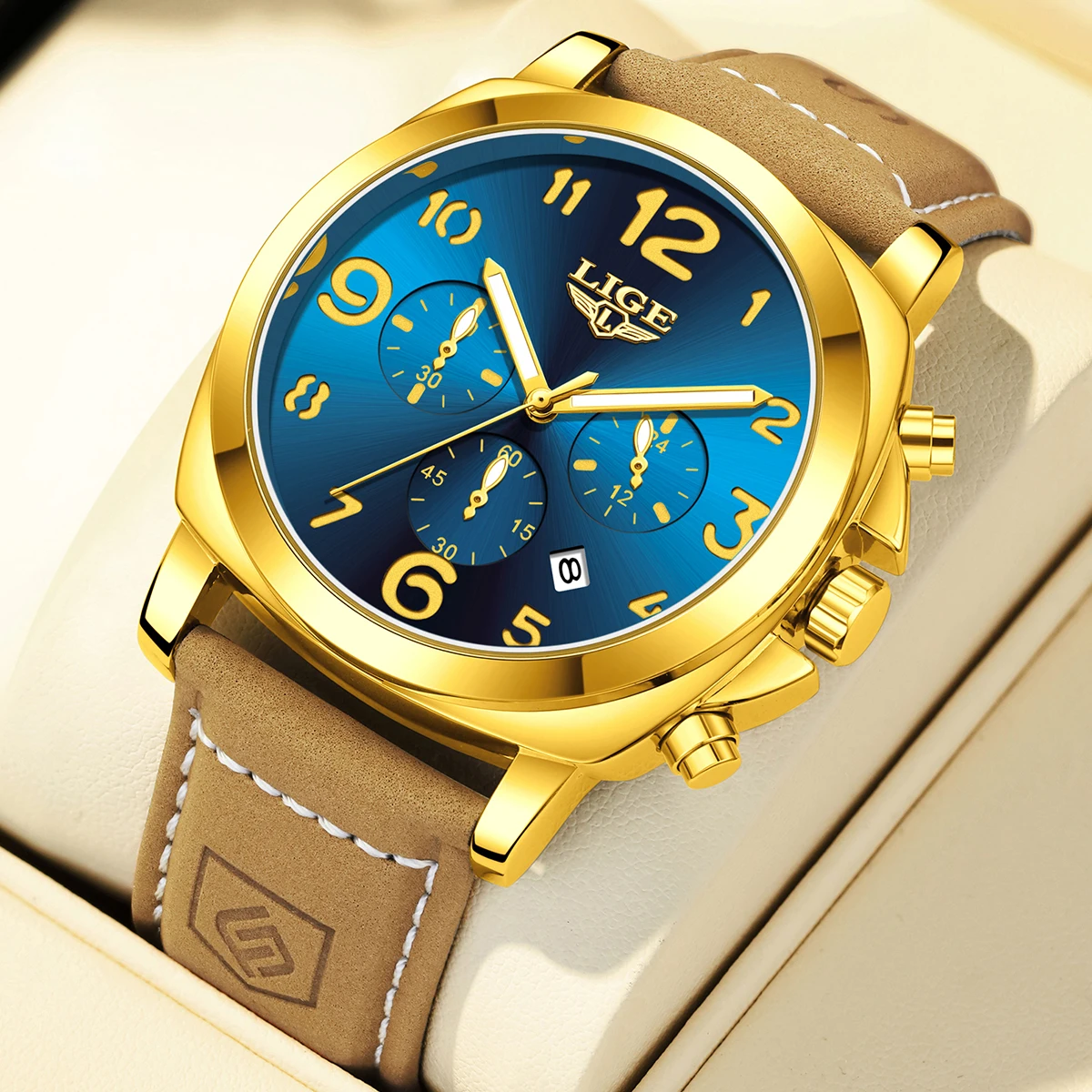 

LIGE 2026 Fashion Men's Watches Business Luminous Waterproof Leather Clock Watches for Men Quartz Wristwatch Reloj Hommes+BOX