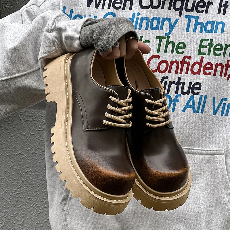 

Men's and Women's Plus Size 38-48 Derby Shoes British Retro Shoes for Men Platform Leather Shoes Round Toe Sapatos Para Hombre