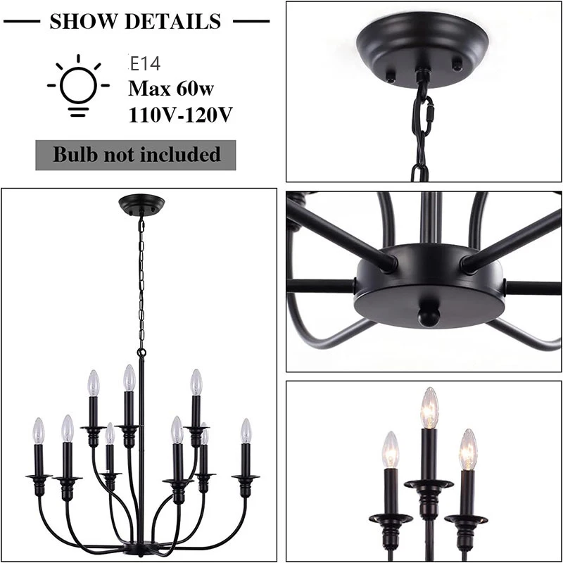 American Vintage Industrial Restaurant Branch Chandelier Ceiling Light Black Gold Candle Kitchen Lamp Living Room Pendant Lamp