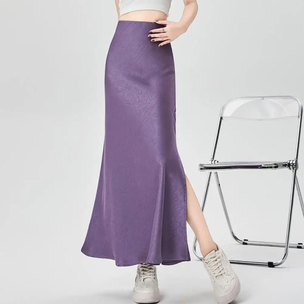 

Satin Summer Skirt Elegant Satin Fishtail Skirt with Slit Design for Women High Waist Midi Skirt Solid Color Slim Fit for Summer