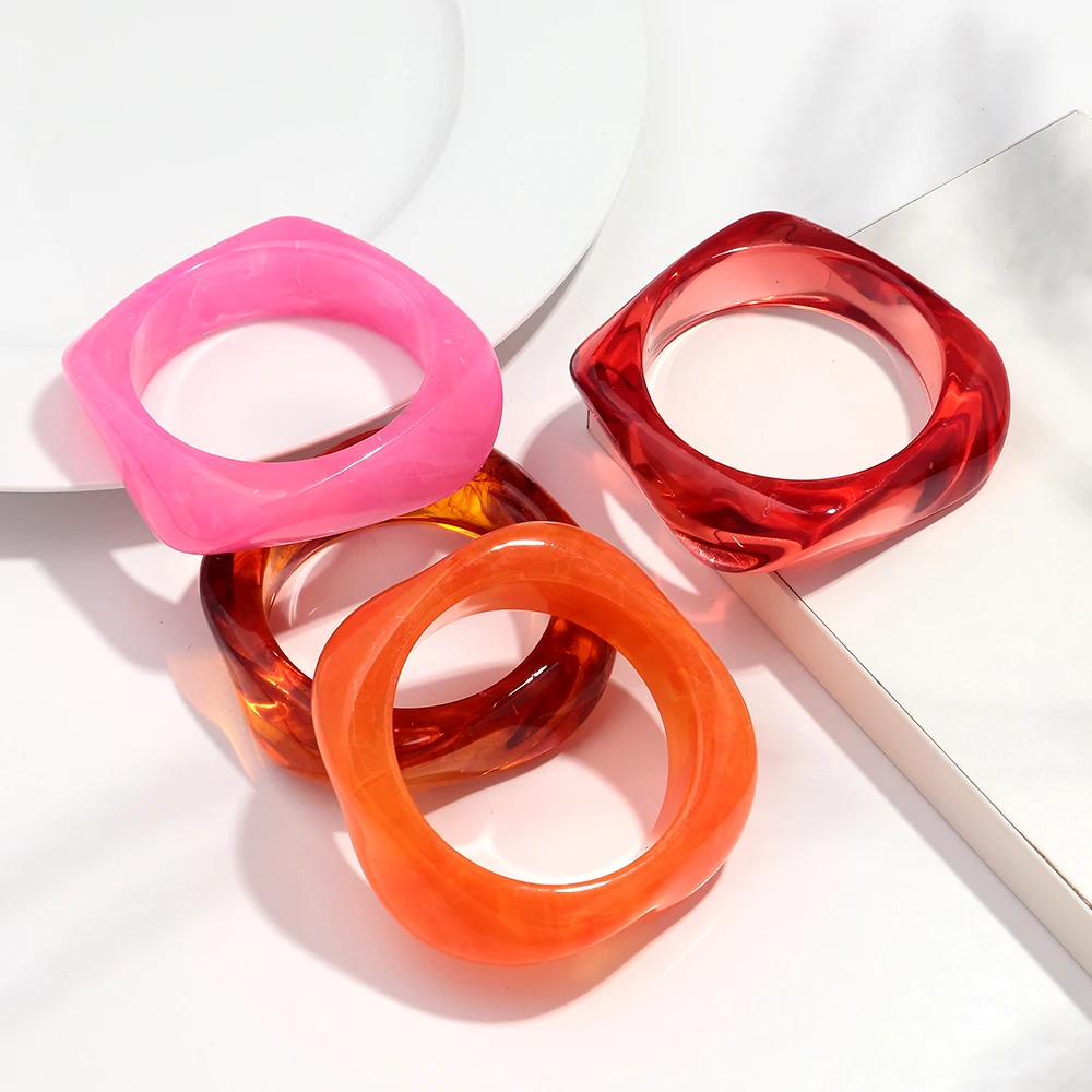 Vintage Acryl große bunte geometrische unregelmäßige Armreifen für Frauen trendige Harz breite Manschette Armreifen Armbänder 2025, Modeschmuck – Detail 4