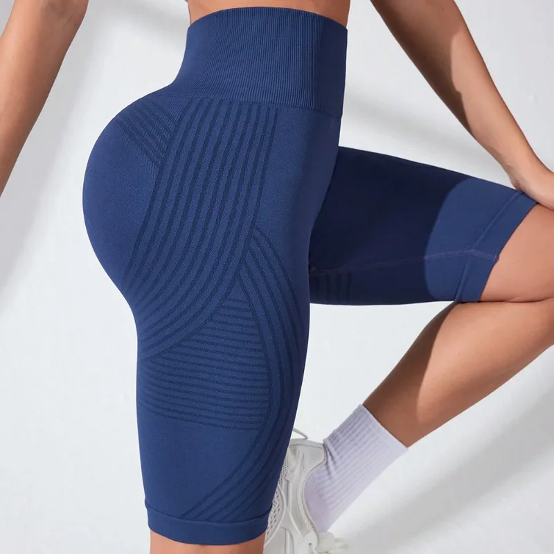 Seamless Yoga Capris Butt Lifting 5 Inch Tights Stretchy Breathable for Gym Running Workout