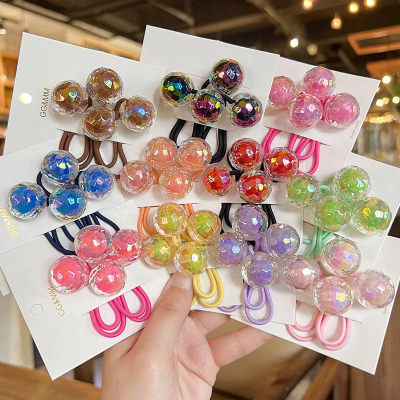 2pcs/lot Korean Color Ball Cartoon Head Cute Simple Long Rubber Band For Girl Children Kawaii Ponytail Hair Ties Party