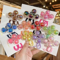 2pcs/lot Korean Color Ball Cartoon Head Cute Simple Long Rubber Band For Girl Children Kawaii Ponytail Hair Ties Party