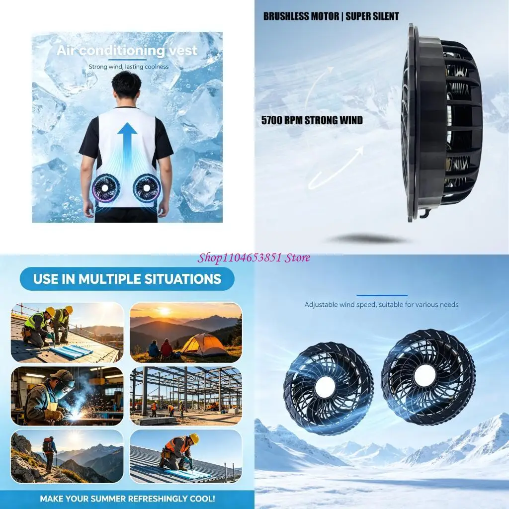 9V Replacement Cooling Garment Fan with Brushless Motor, Black Round Housing and Front Grille for Hot Weather Clothing Cooling