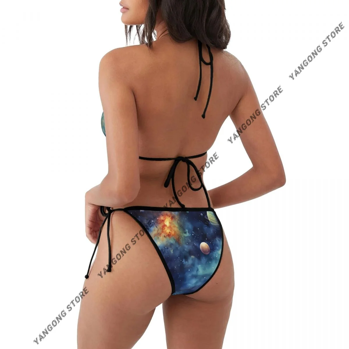 Planets Galaxy Watercolor Style Swimsuits Women Sexy Bikinis Swimwear Bathing Suit Micro Thongs Bordered Beachwear