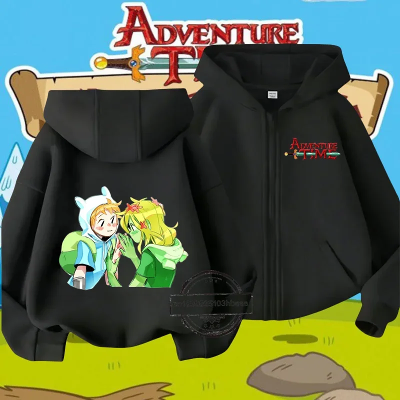 Adventure Time Po zipper hoodie for children Autumn Winter Long sleeve cartoon printed boys girls cute casual top Harajuku Anime