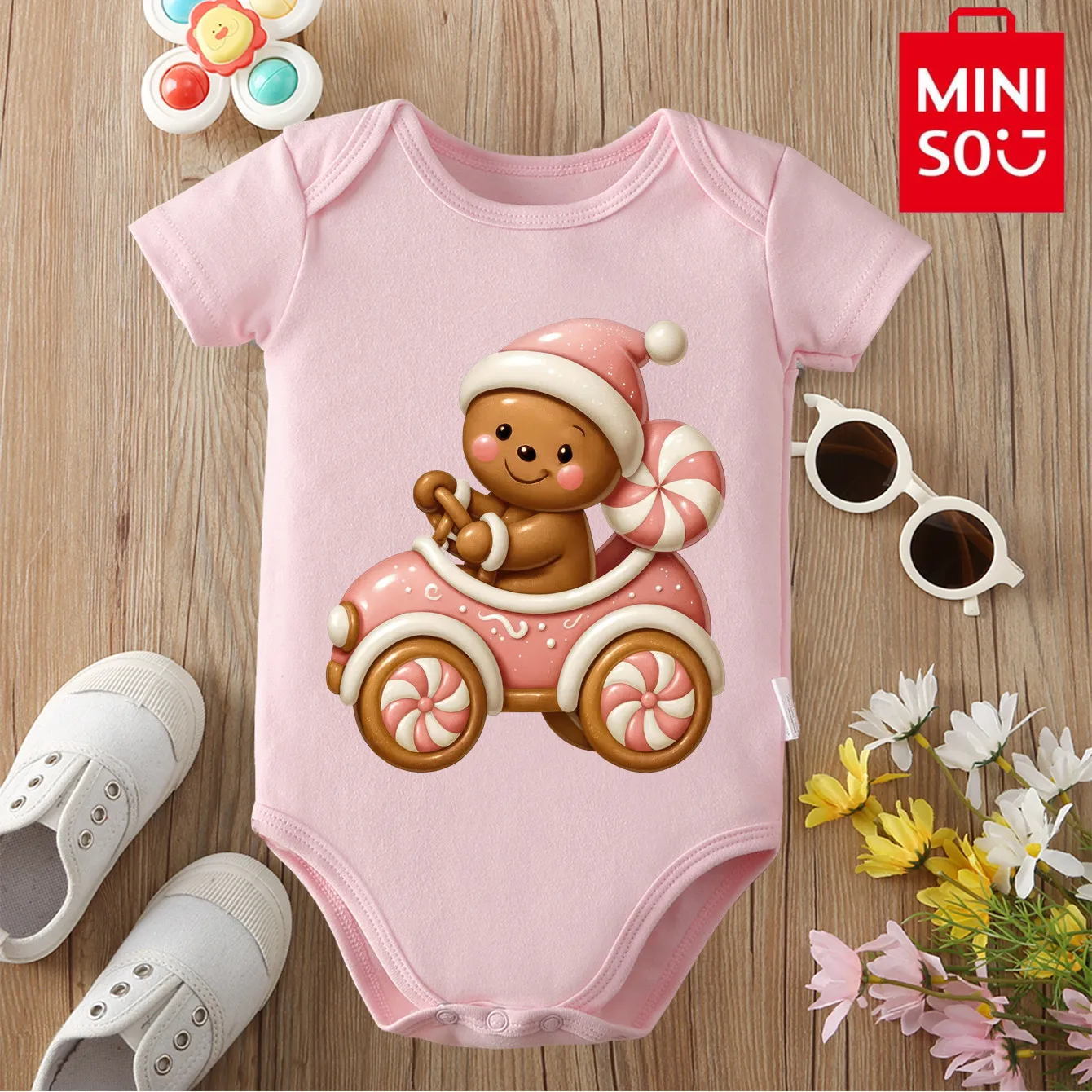 

MINISO Gingerbread Man Merry Christmas Pure Cotton Cloths Onesie Jumpsuit Bodysuit for 0-12 Months Newborn Best Gift for Baby