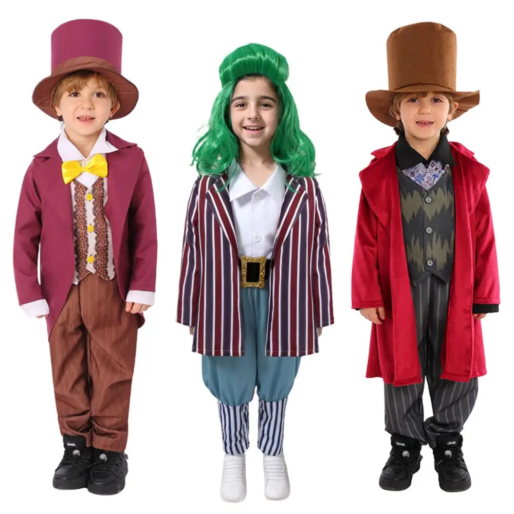 

Wonkka Cosplay Loompa Costume Disguise for Kids Children Clothes Jacket Pants Hat Set Fantasia Outfits Halloween Carnival Suit