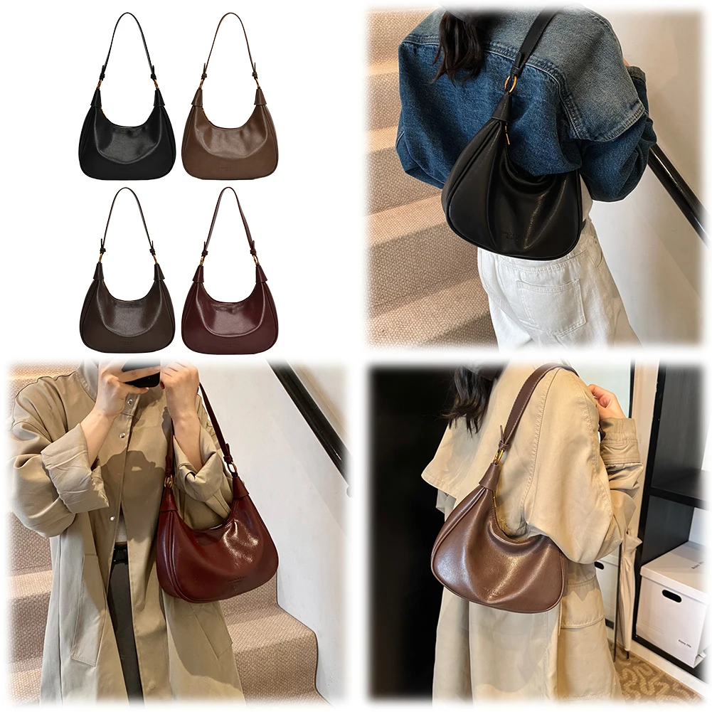 

Shoulder Bag for Women Adjustable Strap Crescent Bag PU Leather with Zipper Crossbody Bag Solid Handbag Work Travel Bag