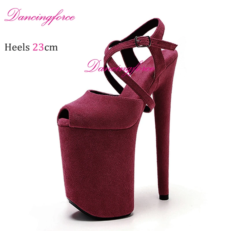 Dancingforce Baby Pink 9 cali/23cm buty do tańca na rurze zamszowe platformy Party wysokie obcasy striptizerka obcas nowoczesne sandały damskie