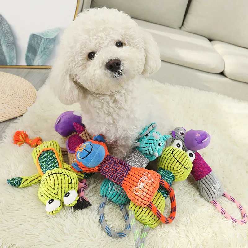 

4pcs Dog Toy Animals Shape Bite Resistant Squeaky Toys Corduroy Dog Toy for Small Large Dogs Puppy Pet Training Accessories
