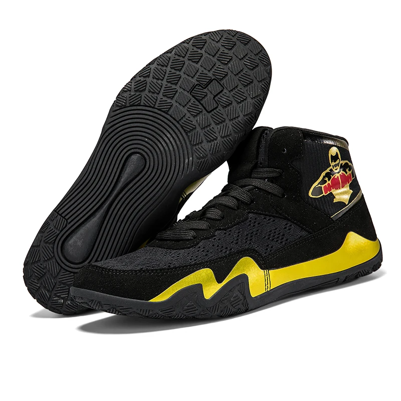 

Men Professional Boxing Wrestling Shoes Lightweight Sports Training Sneakers Large Size Gold Red Quality Spring Autumn