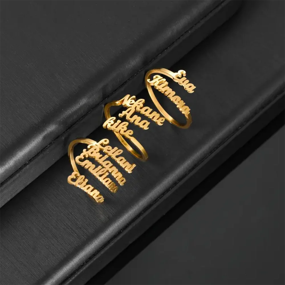 Custom Multiple Names Rings For Women Family Friends Personalized Fashion Name Stainless Steel Gold Color Jewelry Anillos Gifts