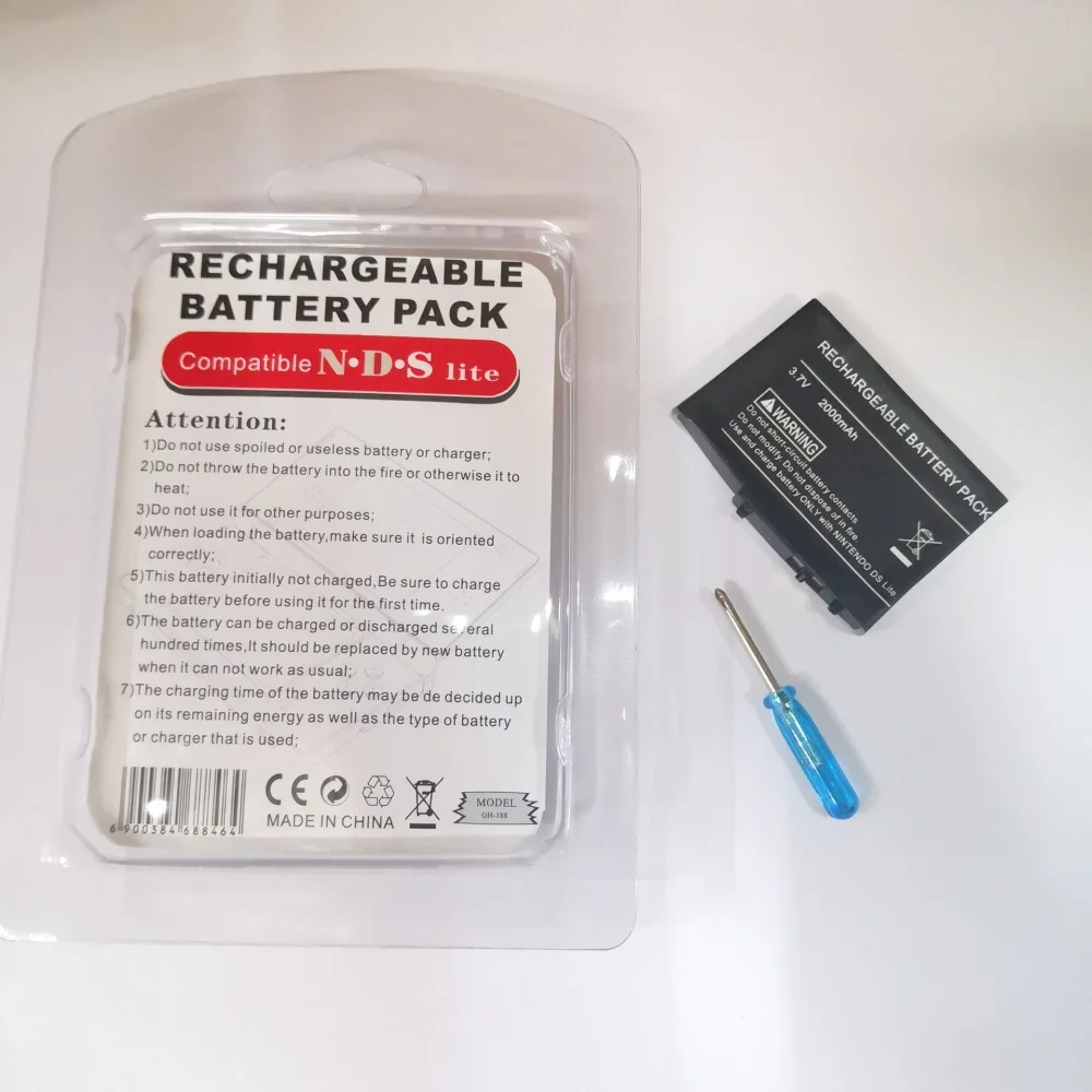 Rechargeable Battery Pack For Nintendo 2000mAh NDS DS Lite Replacement Battery with Screwdriver for NDSL DSL Battery for NDSL