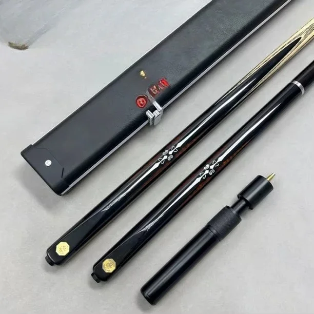 O'MIN Snooker Black 8 Ball Arm Billiard Cue 10mm Chinese Style Handmade Carved Inlaid Ash Wood 3/4 Jointed 145cm