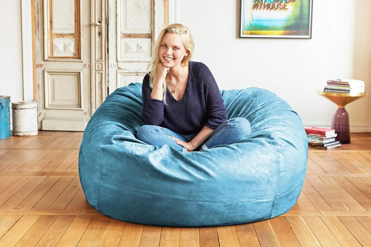 Luxurious 4ft Bean Bag Chair with Microsuede Cover - Ultra Soft, Foam Filling, Washable Medium Bean Bag Sofa  - Light Blue