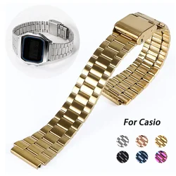 Stainless Steel Metal Strap Vintage Watch Band for Casio F91W F84 F105 F108 A158/A168 AE1200/1300 Gold Men Universal Wristband