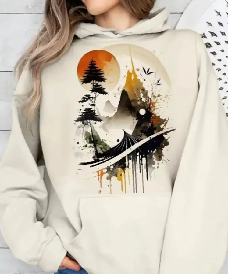 

Casual Washed Hoodie，Cozy Y2K Sweatshirt, Women's Graphic Hoodie, Hand-Painted Bunny Art, Korean Style Oversized, Fall Winter