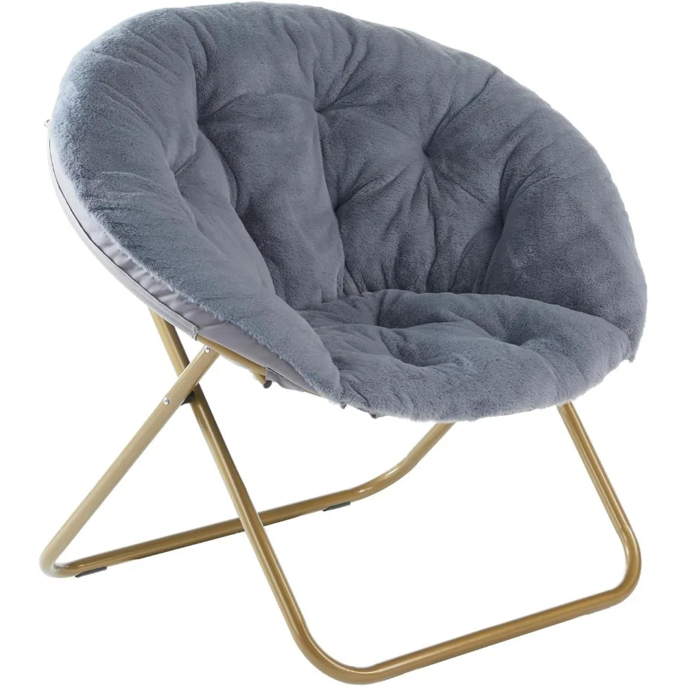 

Comfy Saucer Chairs Folding Cozy Faux Fur Living Room Reading Lounge Chair with Soft Thick Padded Seat & Metal Frame Modern Sty