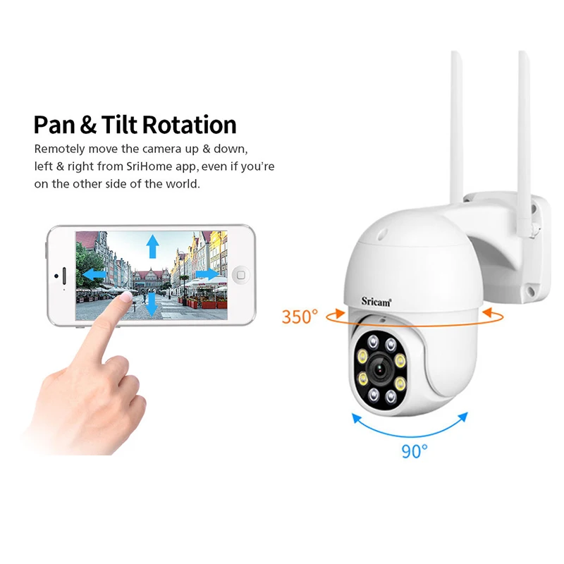SriHome SP028 2MP  PTZ WiFi Camera Ai Auto Tracking Outdoor IP Camera 2-Way Audio Color Night Vision CCTV Surveillance