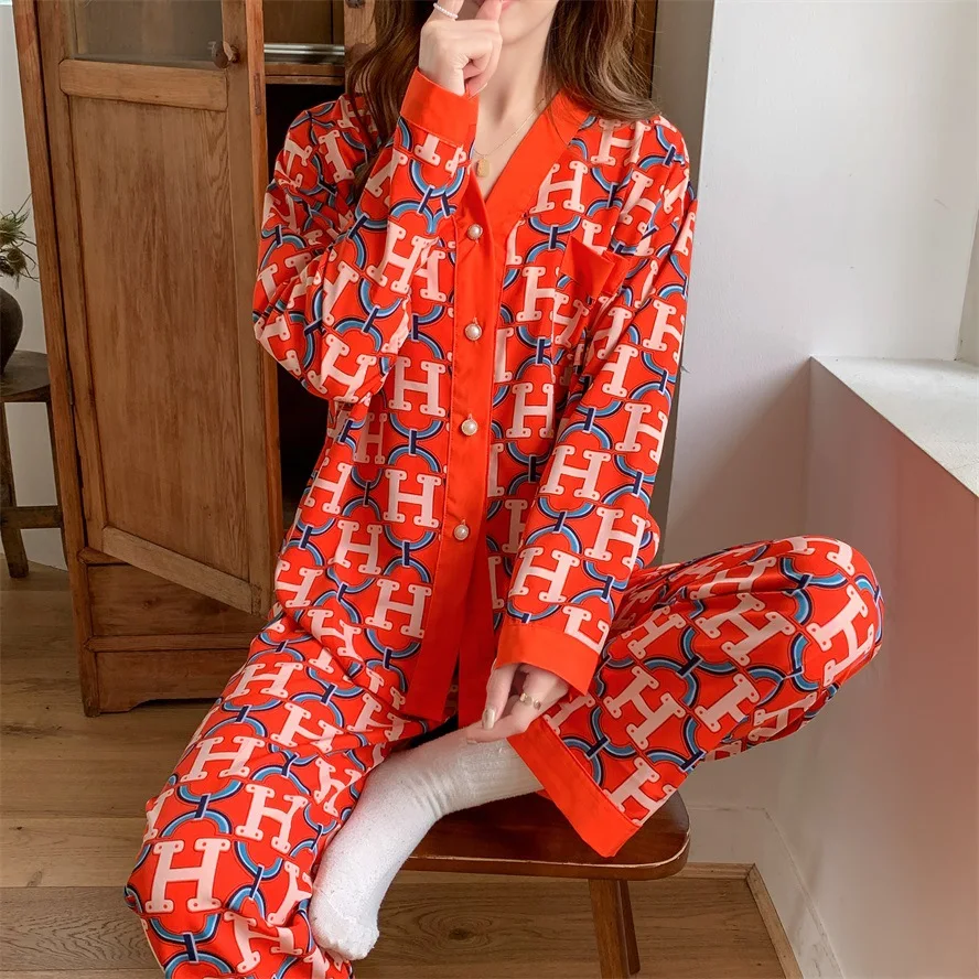 Women\'s Spring and Fall Pajamas Homewear Set Huar Mian Female Loose Large Size Cardigan Sweet Cartoon Homewear Women\'s Suit