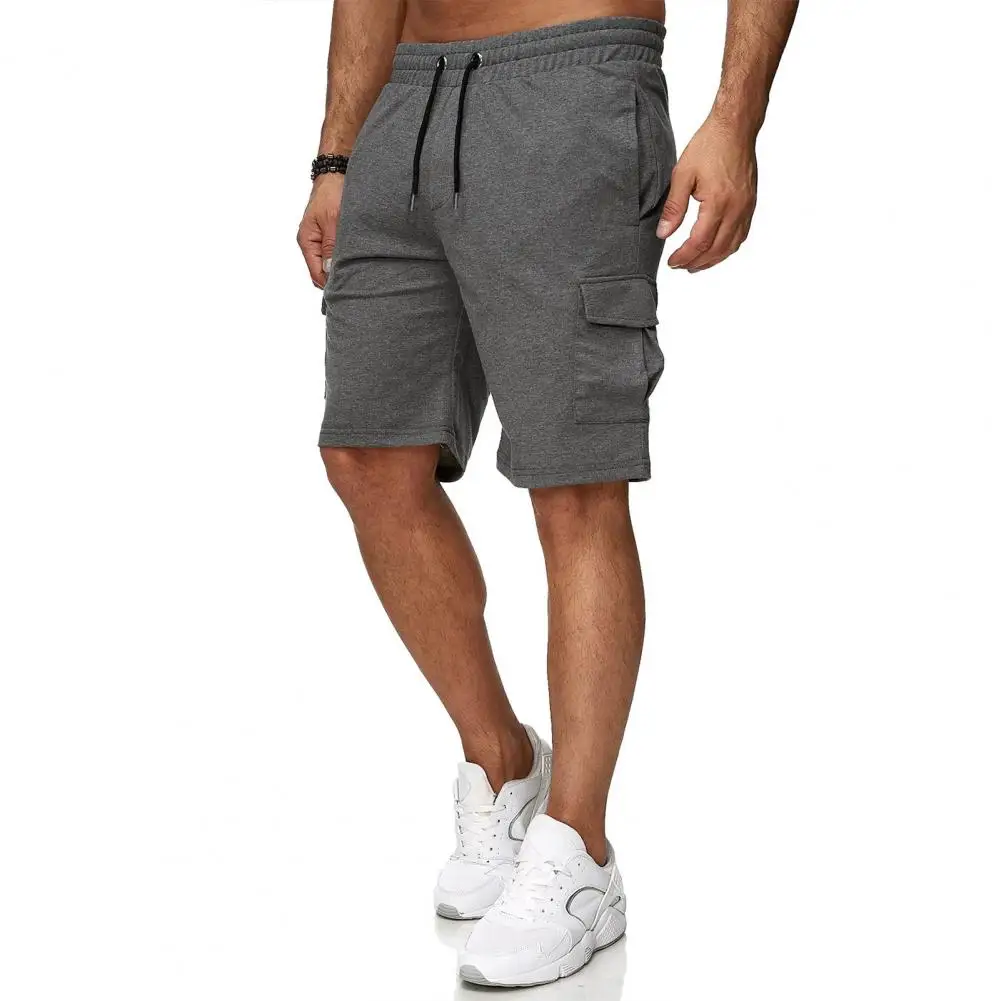 Men Elastic Waist Shorts Durable Men's Cargo Shorts with Elastic Drawstring Waist Reinforced Pockets Wide Leg Design for Fitness