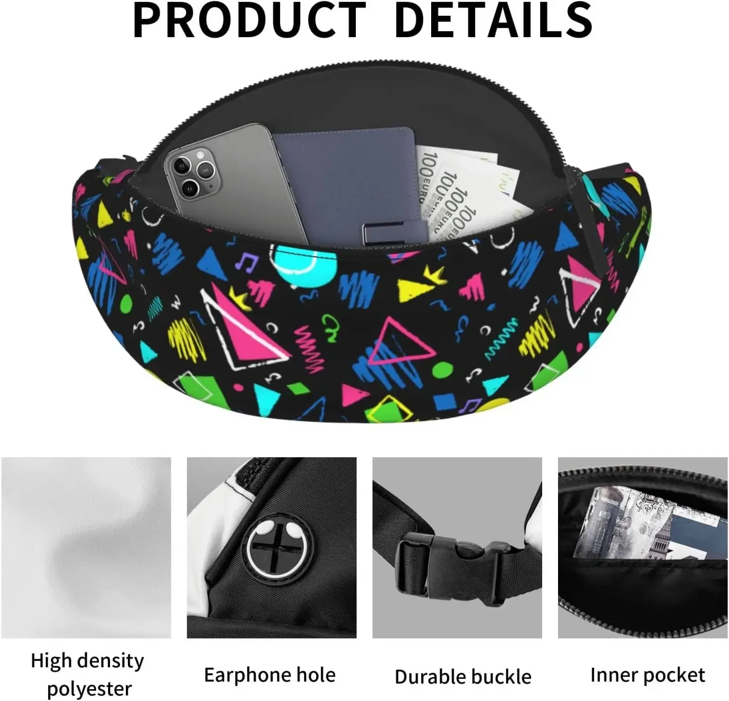 80s Fanny Pack Retro Fashion Waist Pack Casual Fanny Waist Pack for Men Women Adjustable Belt Waist Bag for Traveling Hiking