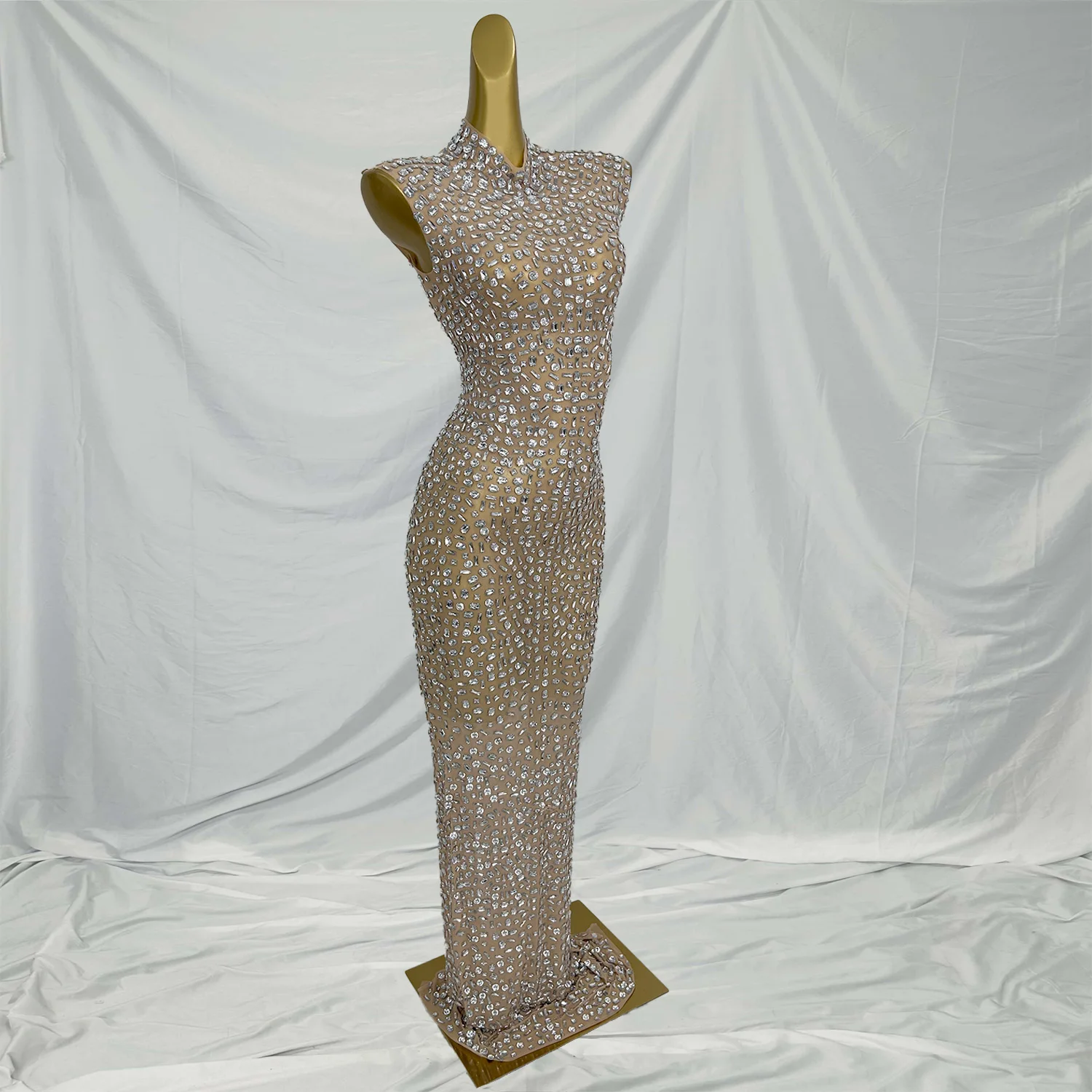 Fubei Temperament Foreign Trade Sleeveless Long Evening Dresses Sexy Flash Diamond Design Robe Soiree Elegante Pour Femme ﻿