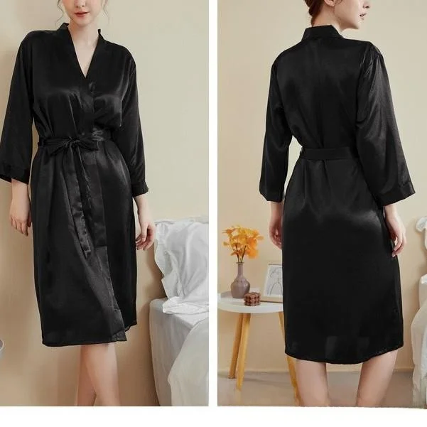 

Black Lace Ice Silk Nightgown Men's Home Wear Comfortable Breathable Sleepwear Autumn Season Fashionable Robe for Men