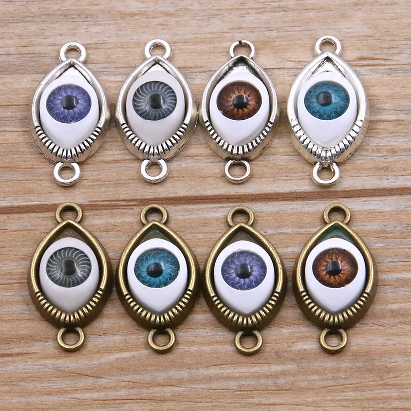 

10PCS 2 Color 15*30mm Vintage Double Eyes Zinc Alloy Charms Connector DIY Bracelet Necklace Metal Jewelry Accessories