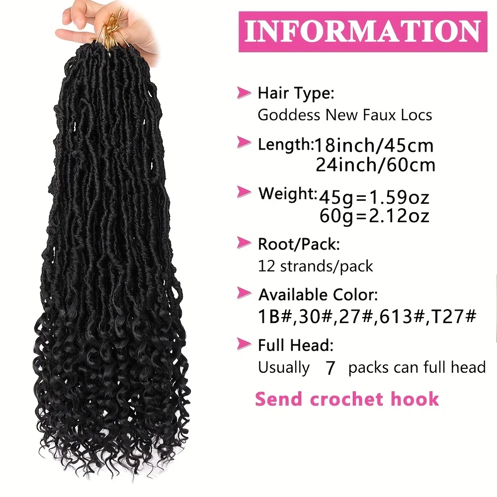 Goddess New Faux Locs Crochet Hair - Pre-Looped Long Soft Curly Ends Synthetic Locs Braids with Curly Ends, Heat-Resistant
