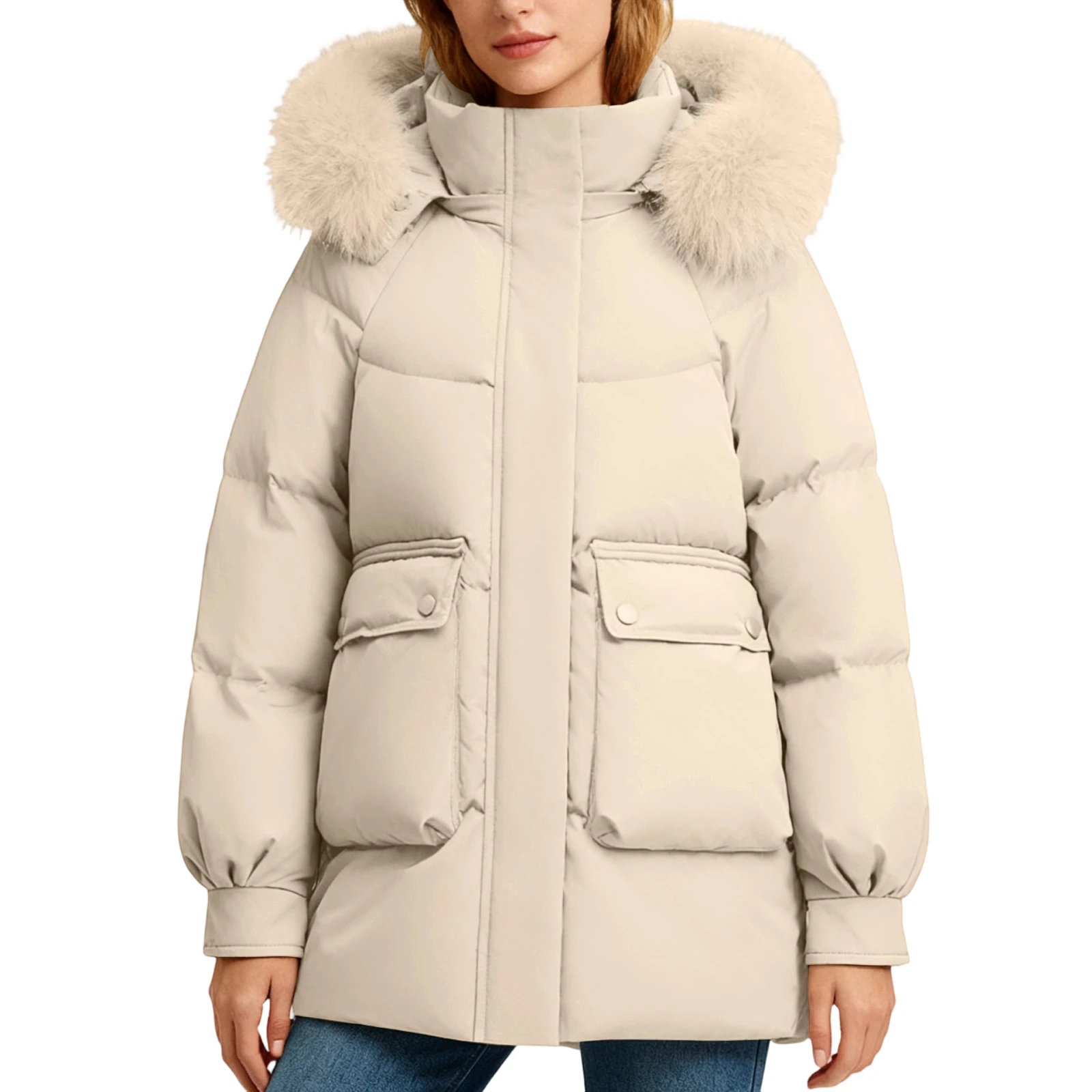 Women's Down Padded Jacket Winter Women Fashion Slim Mid length Coat Loose Hooded Warm Jacket Padded Parkas Female Streetwear