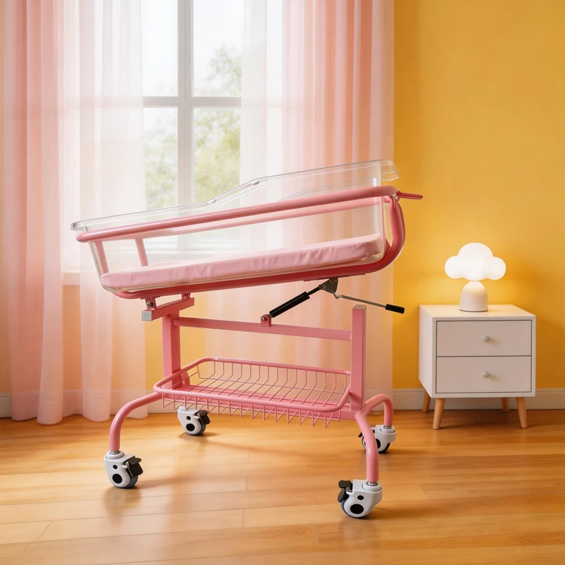 Cradle Cart Neonatal Crib Stroller with Clear Cradle and Storage Basket
