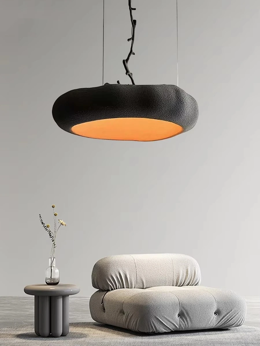 

Modern Black Pumpkin Hanging Ceiling Chandelier For Living Dining Room Japanese Style Wabi Sabi Round Pendant Lamp Above Table