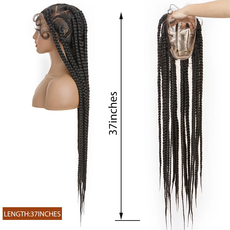 Snoilite 37Inches Synthetic Full Lace 360° Front Braid Wigs with For Black Women Wine Red Black Cornrow Brazilian Boxing Wig