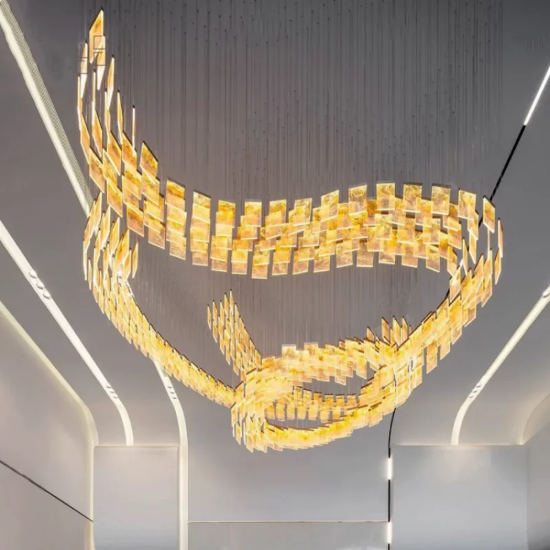 Customized Wave Acrylic Chandelier for Sales Department Sand Table Hotel Lobby Hollow Rotating Staircase Art Chandelier