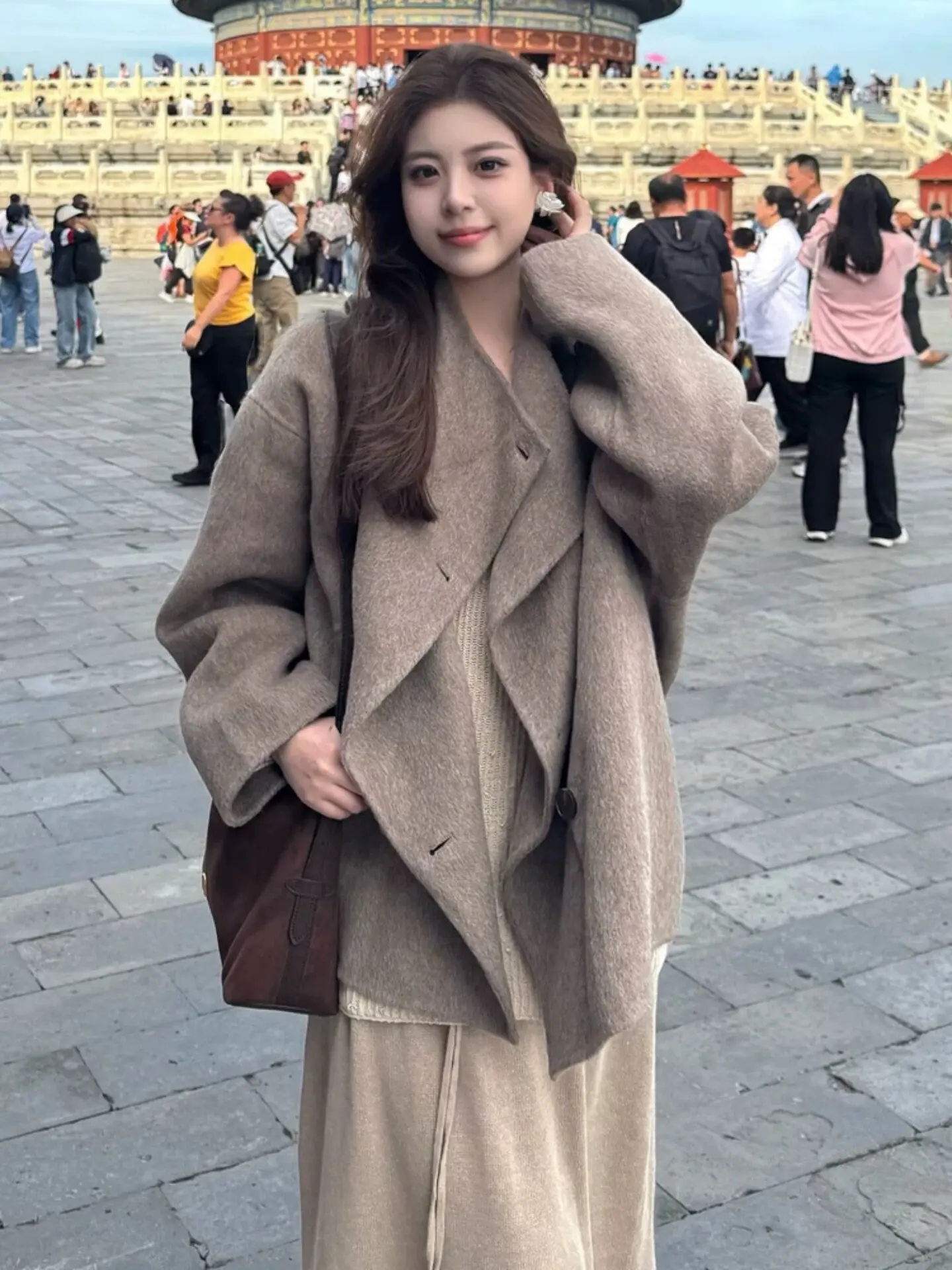 High-end Short Double-sided 8% Cashmere 80% Wool Coat for Women's 2026 Autumn and Winter New Small Woolen Coat
