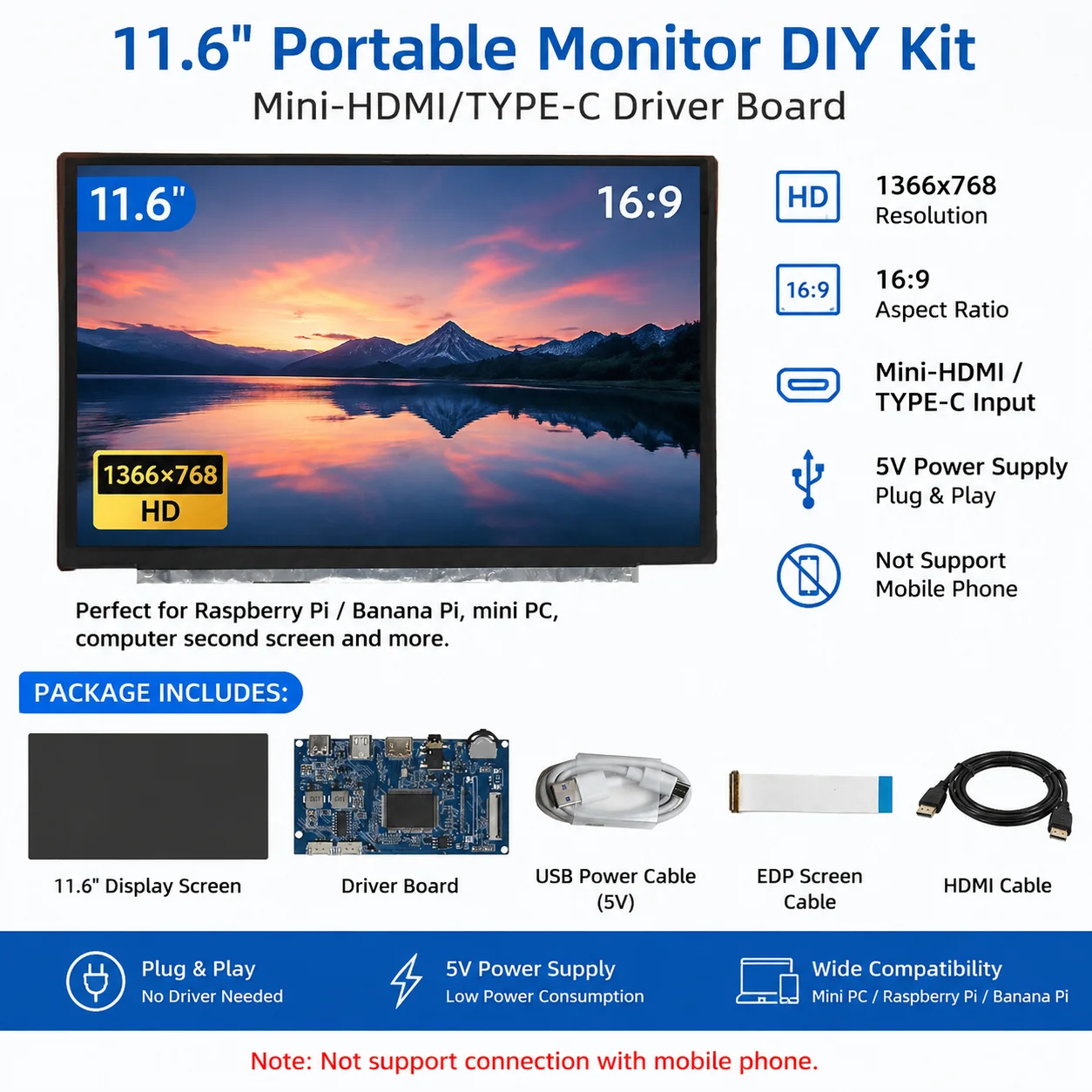 116-inch-1366x768-screen-lcd-display-type-c-hdmi-compatible-driver-controller-board-portable-monitor-for-raspberry-pi-pc