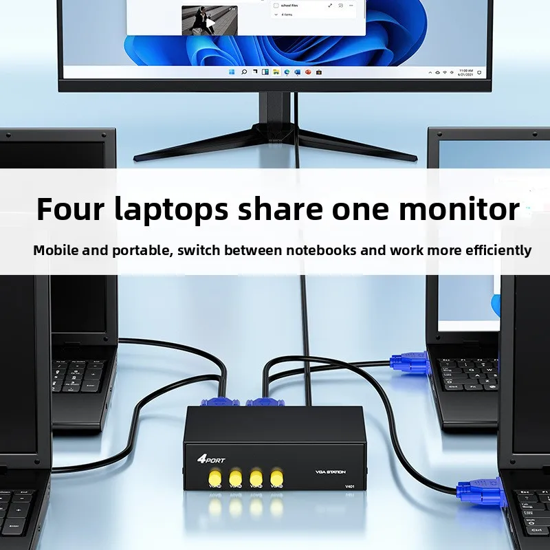 4-in-1 VGA Switch Box, Manual Push Button, Share Monitor with 4 PCs, for Office & Home, Hot Sale